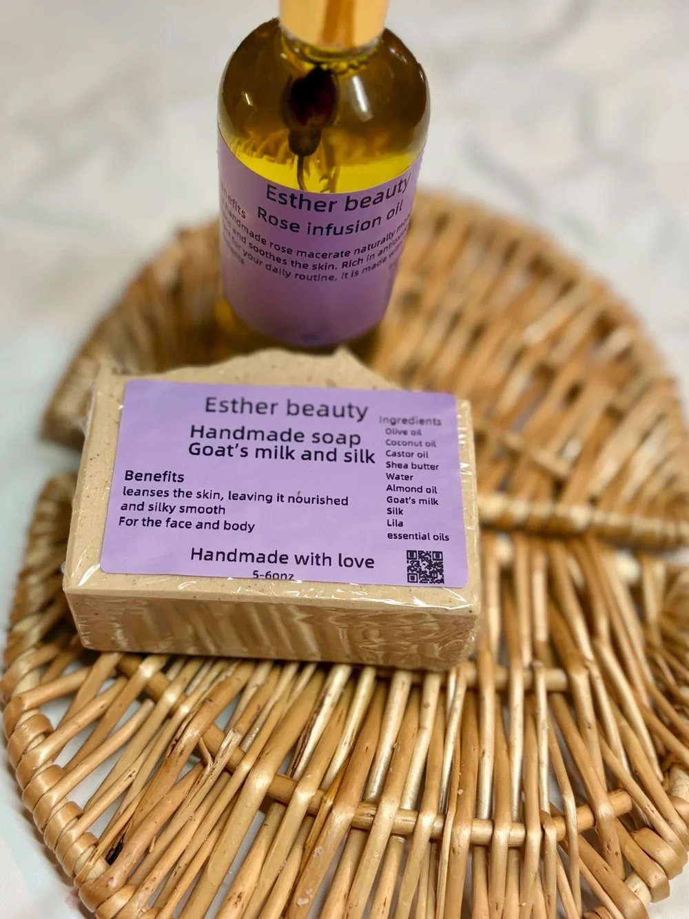 Rose Infusion Oil & Goat’s Milk Handmade Soap Set - Lilac